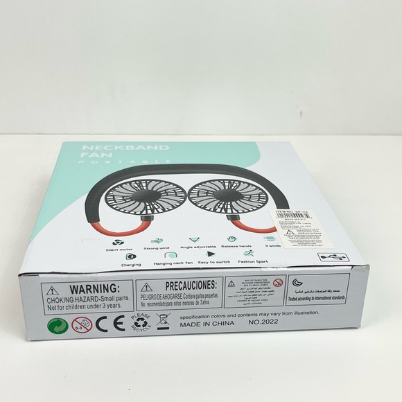 Portable Hands Free White Adjustable Cooling Neckband Fan With 3 Speeds - Picture 9 of 14